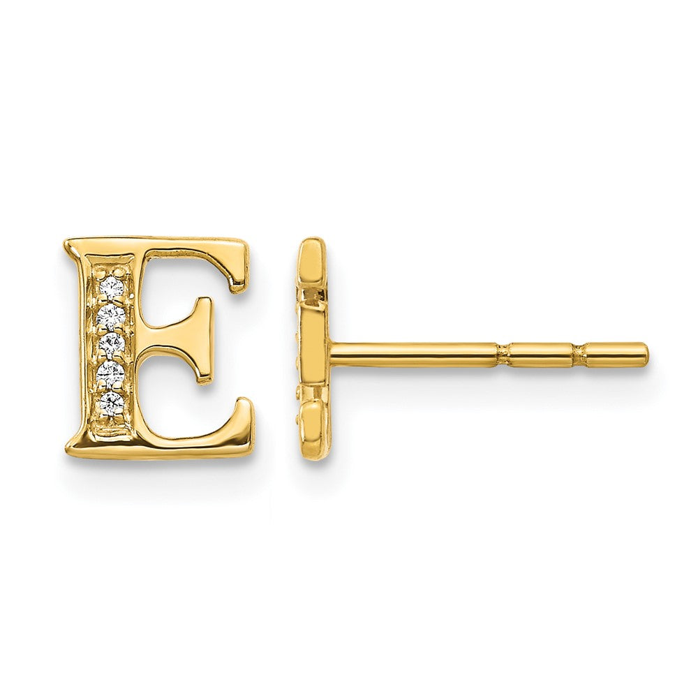 14k Yellow Gold Real Diamond Initial E Earrings