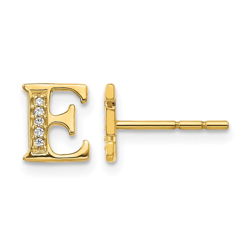 14k Yellow Gold Real Diamond Initial E Earrings