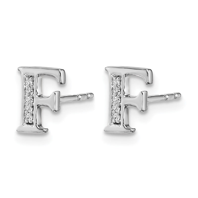 14k White Gold Real Diamond Initial F Earrings