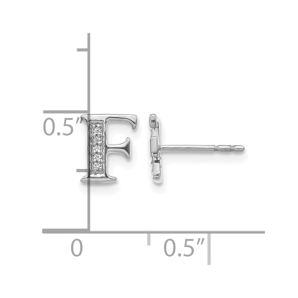 14k White Gold Real Diamond Initial F Earrings
