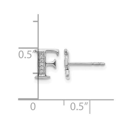 14k White Gold Real Diamond Initial F Earrings