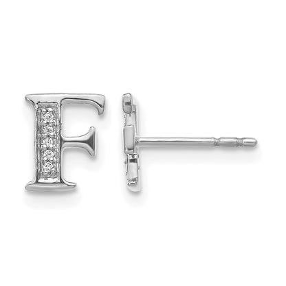 14k White Gold Real Diamond Initial F Earrings