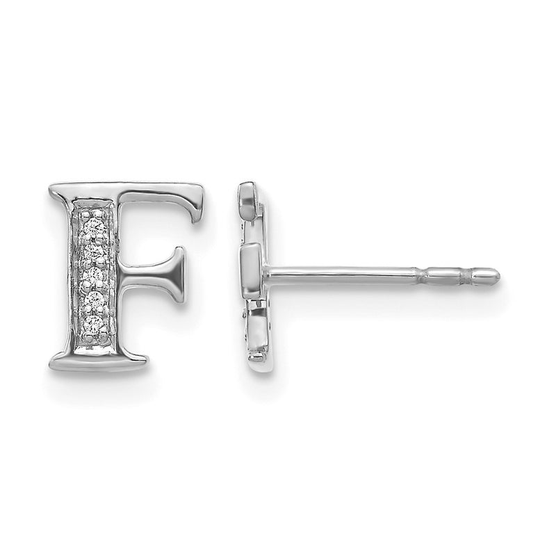 14k White Gold Real Diamond Initial F Earrings