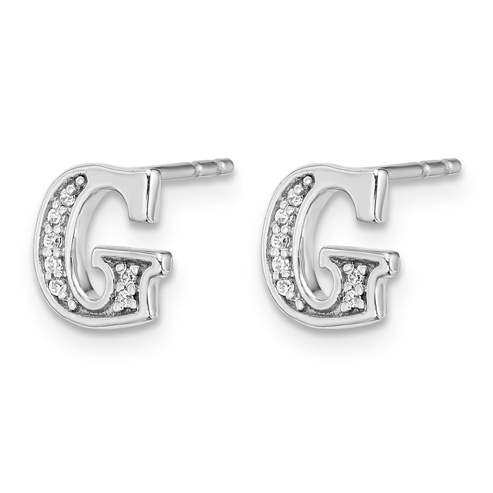 14k White Gold Real Diamond Initial G Earrings