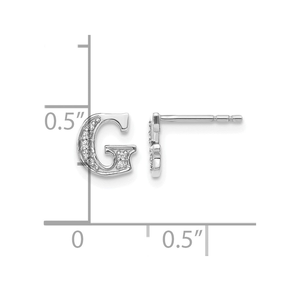 14k White Gold Real Diamond Initial G Earrings