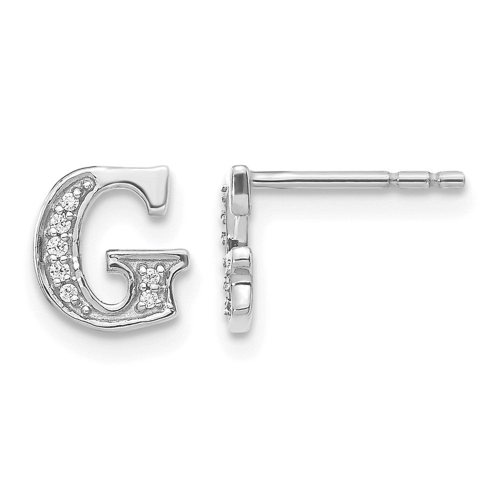 14k White Gold Real Diamond Initial G Earrings