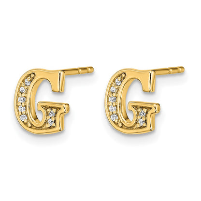 14k Yellow Gold Real Diamond Initial G Earrings