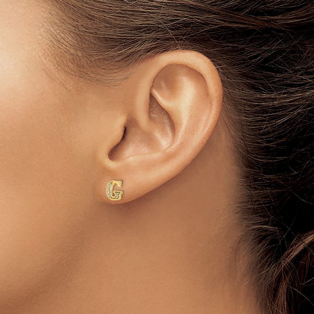 14k Yellow Gold Real Diamond Initial G Earrings