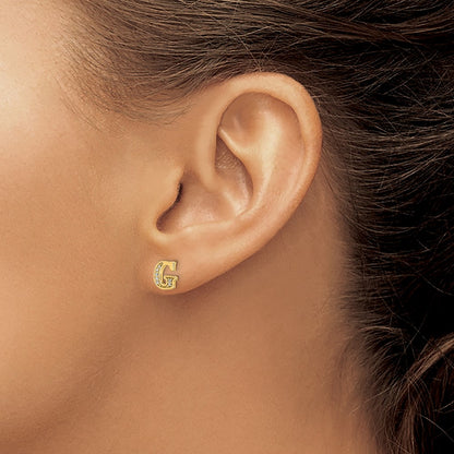 14k Yellow Gold Real Diamond Initial G Earrings