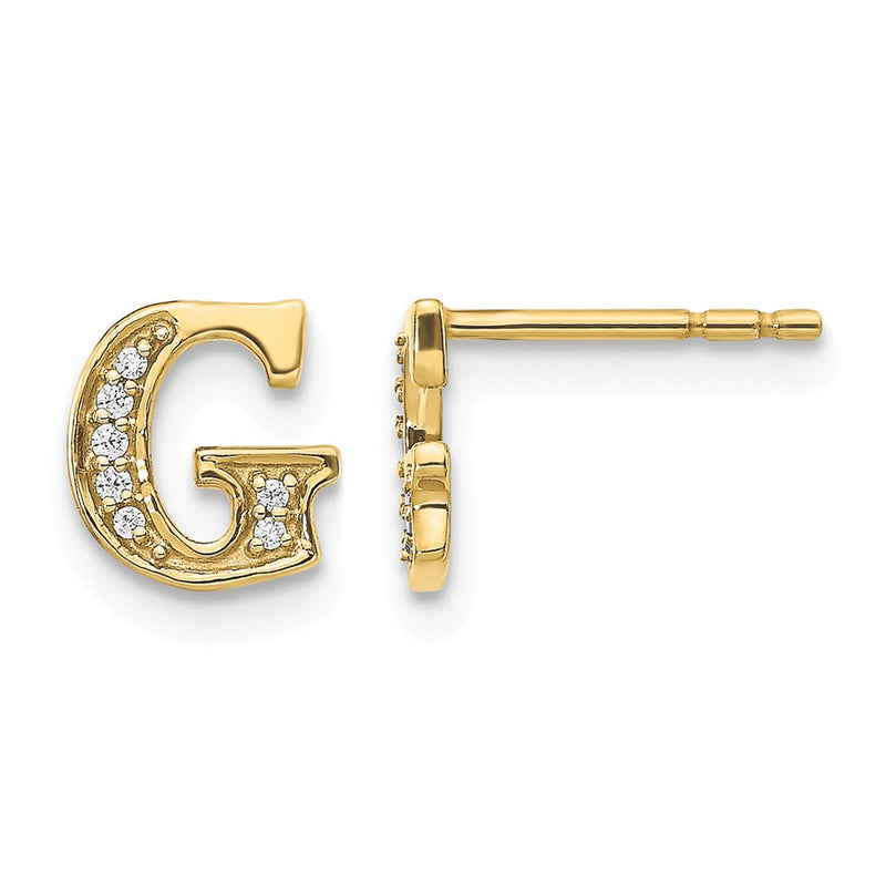 14k Yellow Gold Real Diamond Initial G Earrings