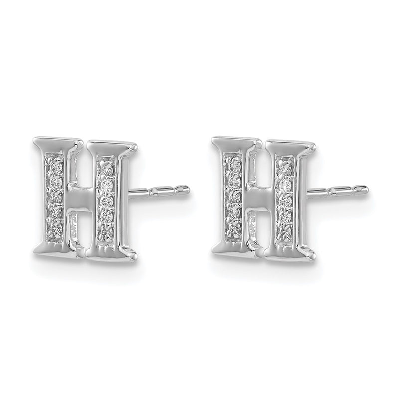 14k White Gold Real Diamond Initial H Earrings