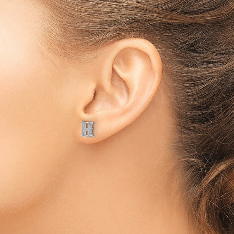 14k White Gold Real Diamond Initial H Earrings