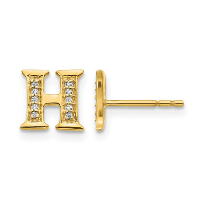 14k Yellow Gold Real Diamond Initial H Earrings