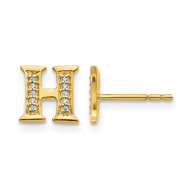 14k Yellow Gold Real Diamond Initial H Earrings