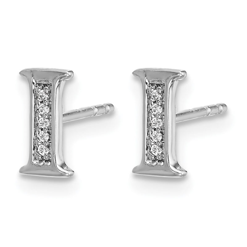 14k White Gold Real Diamond Initial I Earrings