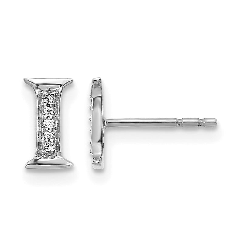 14k White Gold Real Diamond Initial I Earrings