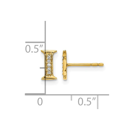 14k Yellow Gold Real Diamond Initial I Earrings