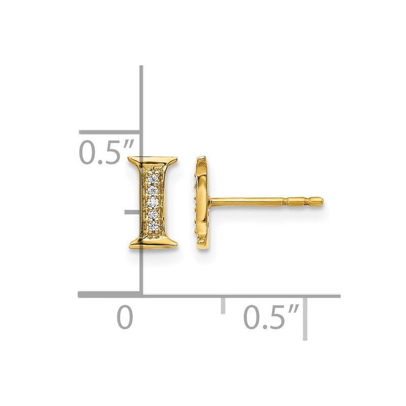 14k Yellow Gold Real Diamond Initial I Earrings