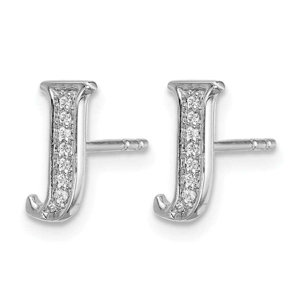 14k White Gold Real Diamond Initial J Earrings