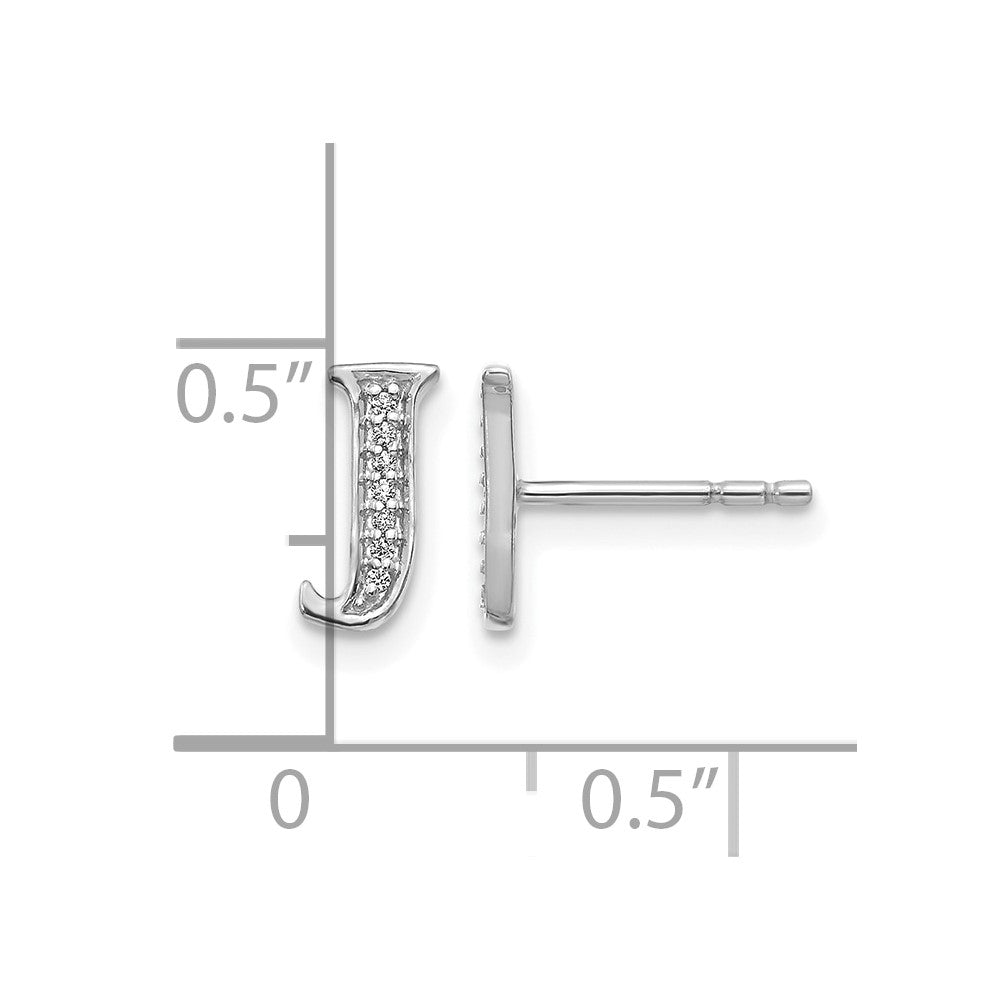 14k White Gold Real Diamond Initial J Earrings