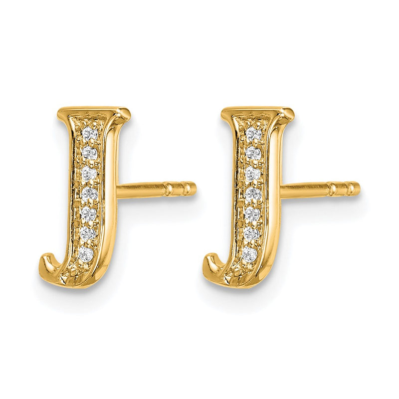 14k Yellow Gold Real Diamond Initial J Earrings