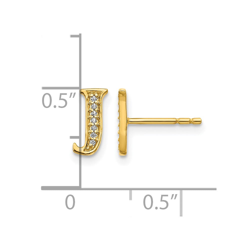 14k Yellow Gold Real Diamond Initial J Earrings