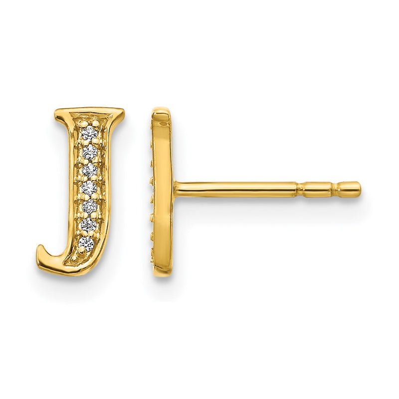 14k Yellow Gold Real Diamond Initial J Earrings