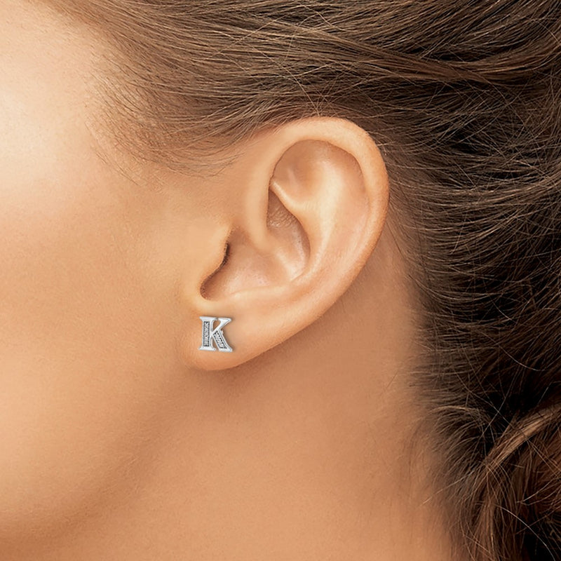 14k White Gold Real Diamond Initial K Earrings