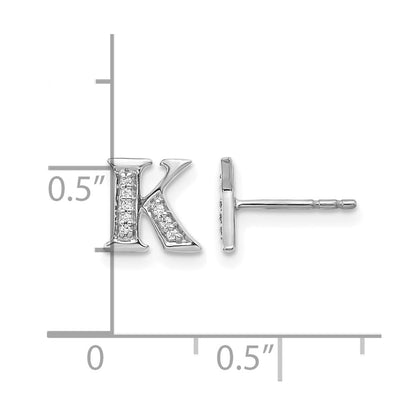 14k White Gold Real Diamond Initial K Earrings