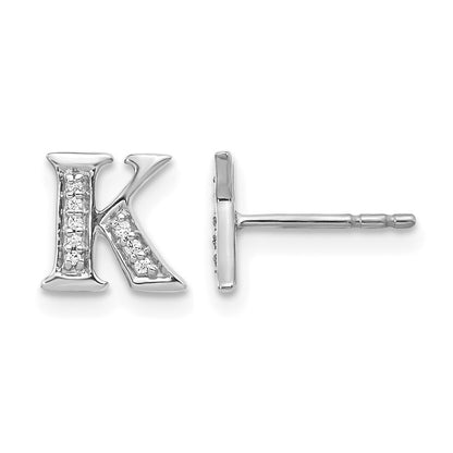 14k White Gold Real Diamond Initial K Earrings