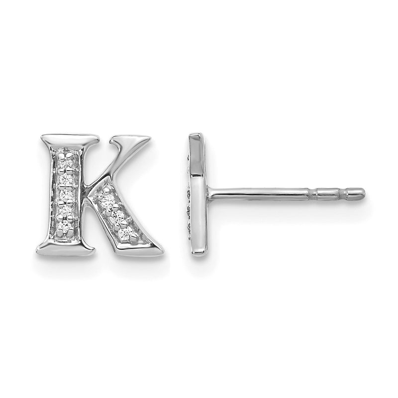 14k White Gold Real Diamond Initial K Earrings