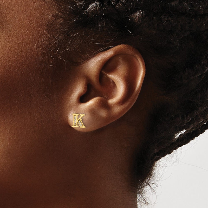 14k Yellow Gold Real Diamond Initial K Earrings