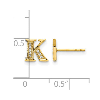 14k Yellow Gold Real Diamond Initial K Earrings