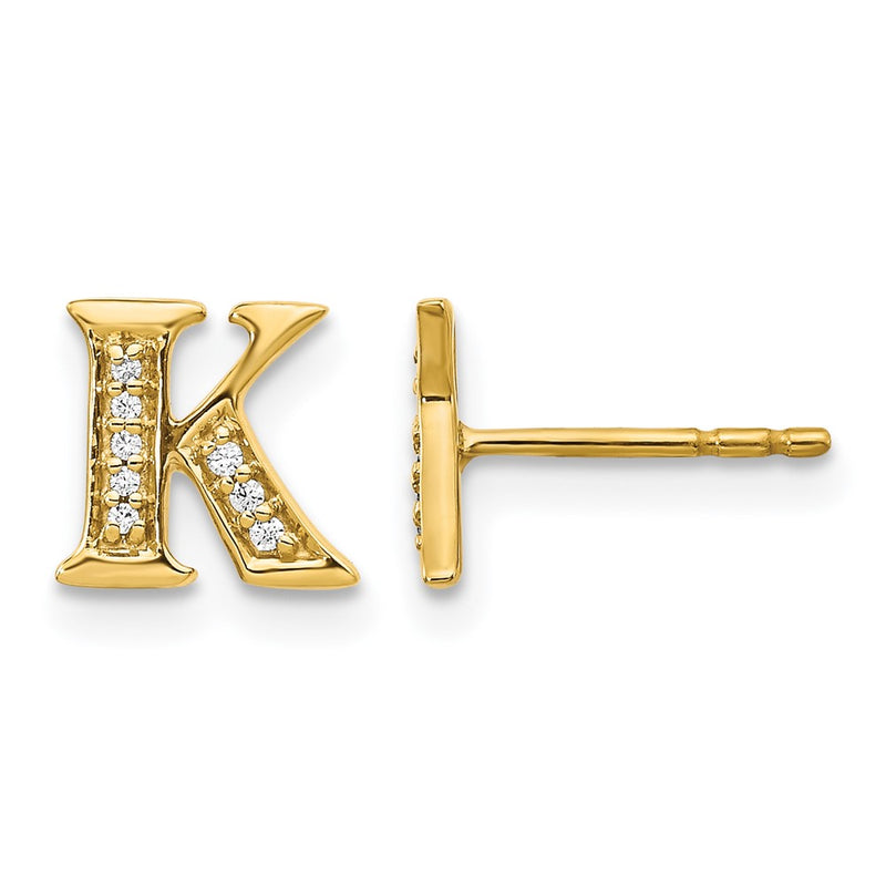 14k Yellow Gold Real Diamond Initial K Earrings