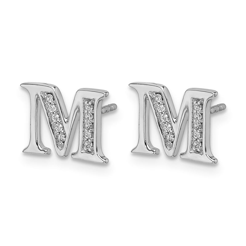 14k White Gold Real Diamond Initial M Earrings