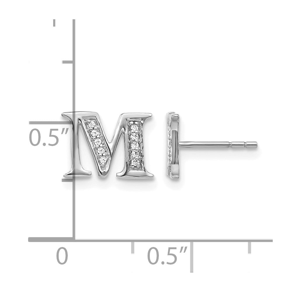 14k White Gold Real Diamond Initial M Earrings