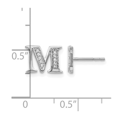 14k White Gold Real Diamond Initial M Earrings