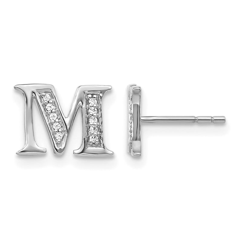14k White Gold Real Diamond Initial M Earrings