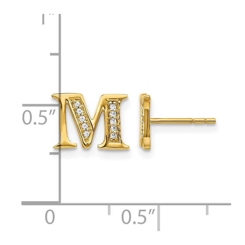 14k Yellow Gold Real Diamond Initial M Earrings