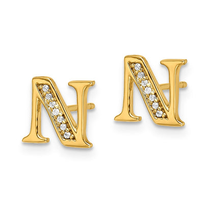 14k White Gold Real Diamond Initial N Earrings