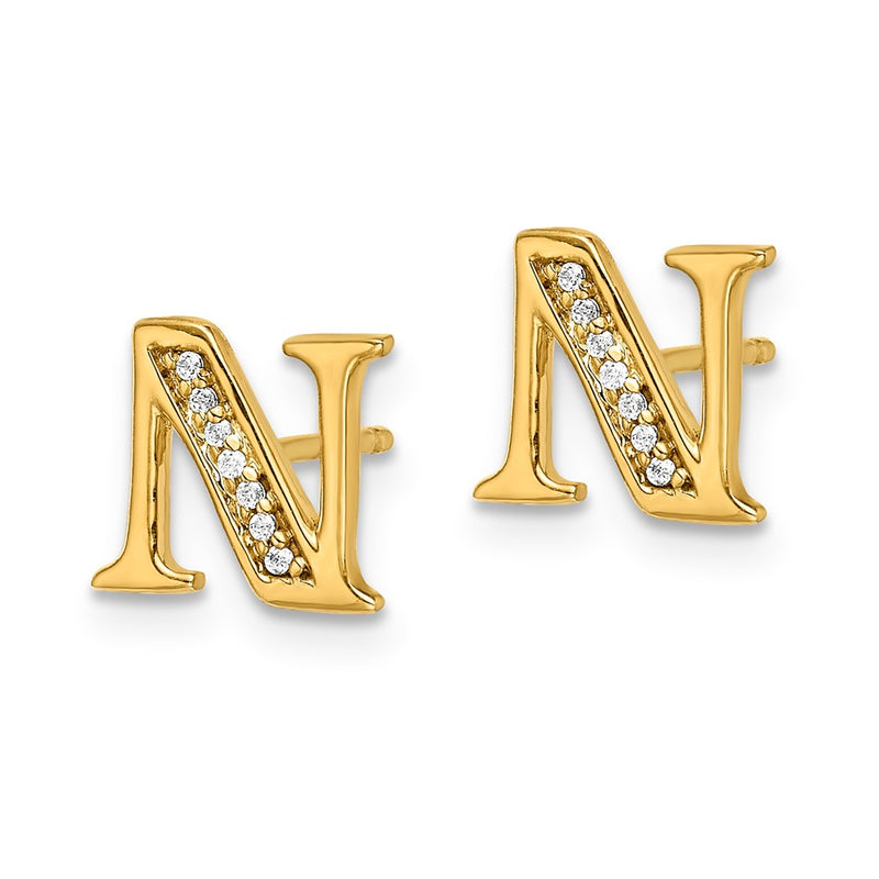 14k White Gold Real Diamond Initial N Earrings