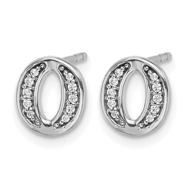 14k White Gold Real Diamond Initial O Earrings