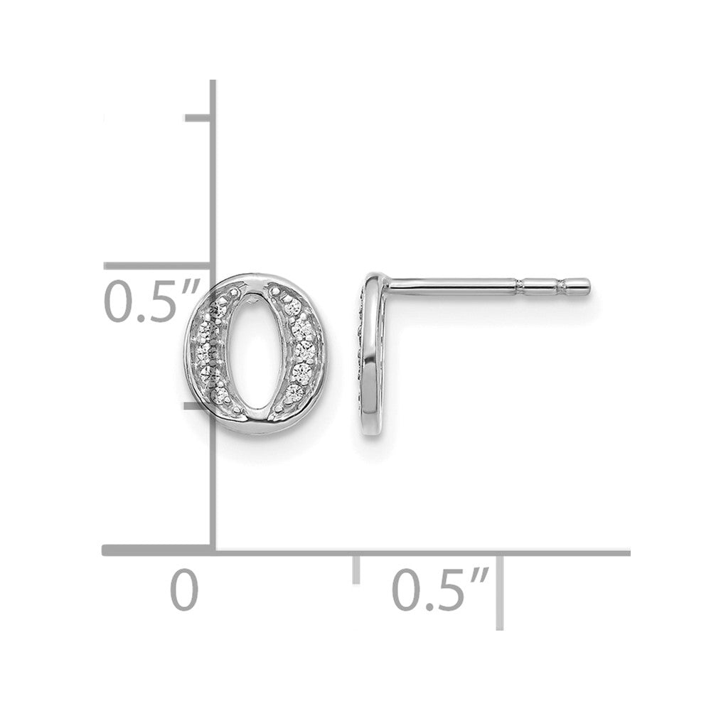 14k White Gold Real Diamond Initial O Earrings