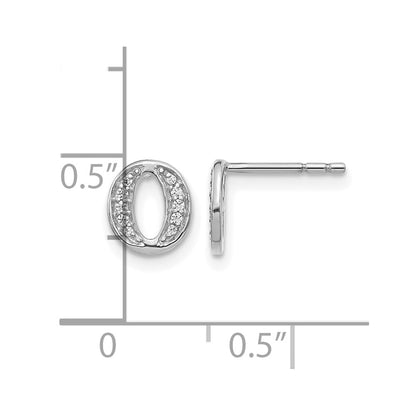 14k White Gold Real Diamond Initial O Earrings