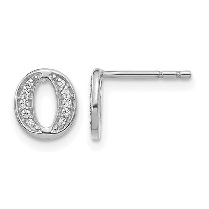 14k White Gold Real Diamond Initial O Earrings