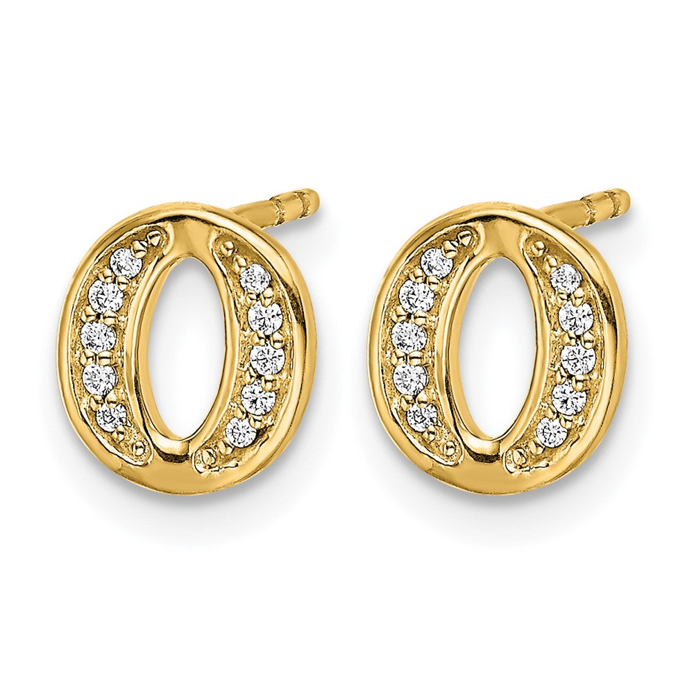 14k Yellow Gold Real Diamond Initial O Earrings