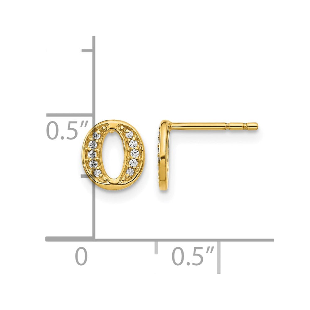 14k Yellow Gold Real Diamond Initial O Earrings
