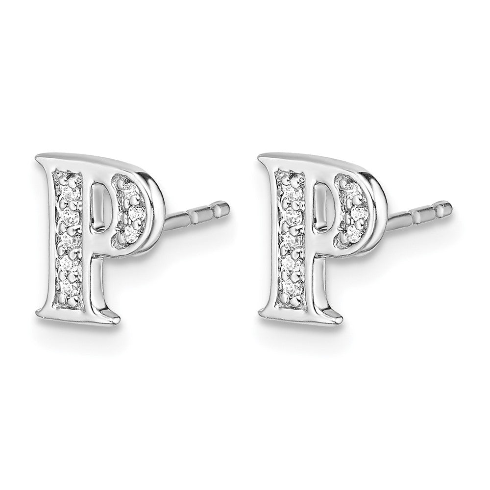 14k White Gold Real Diamond Initial P Earrings
