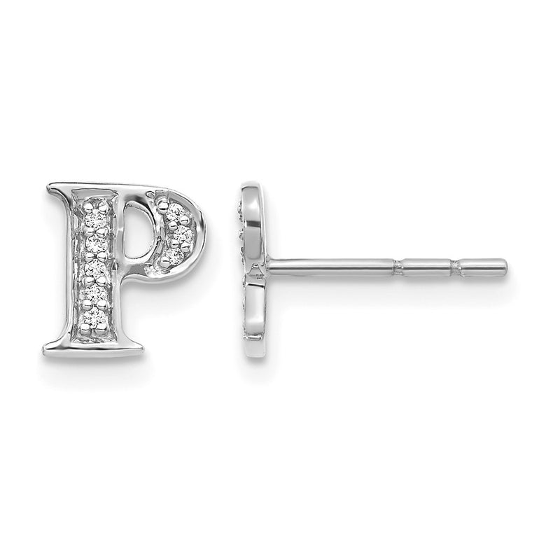 14k White Gold Real Diamond Initial P Earrings