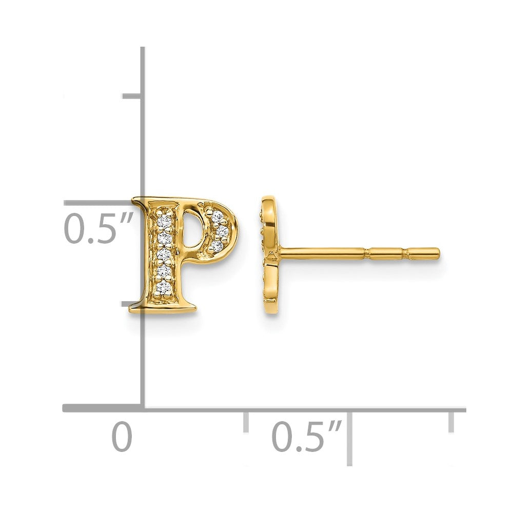 14k Yellow Gold Real Diamond Initial P Earrings